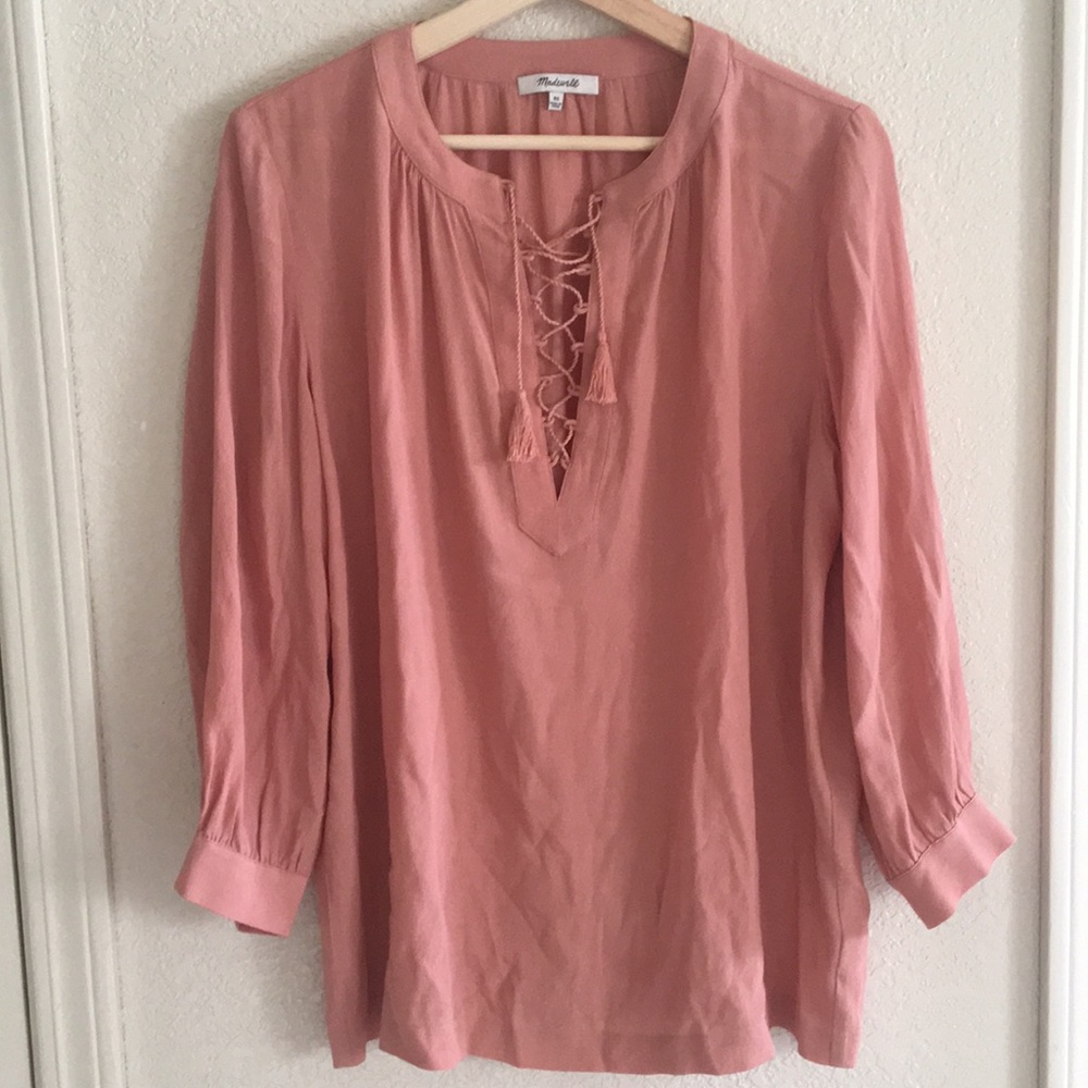 Madewell Long Sleeve Lace Up Peasant Top